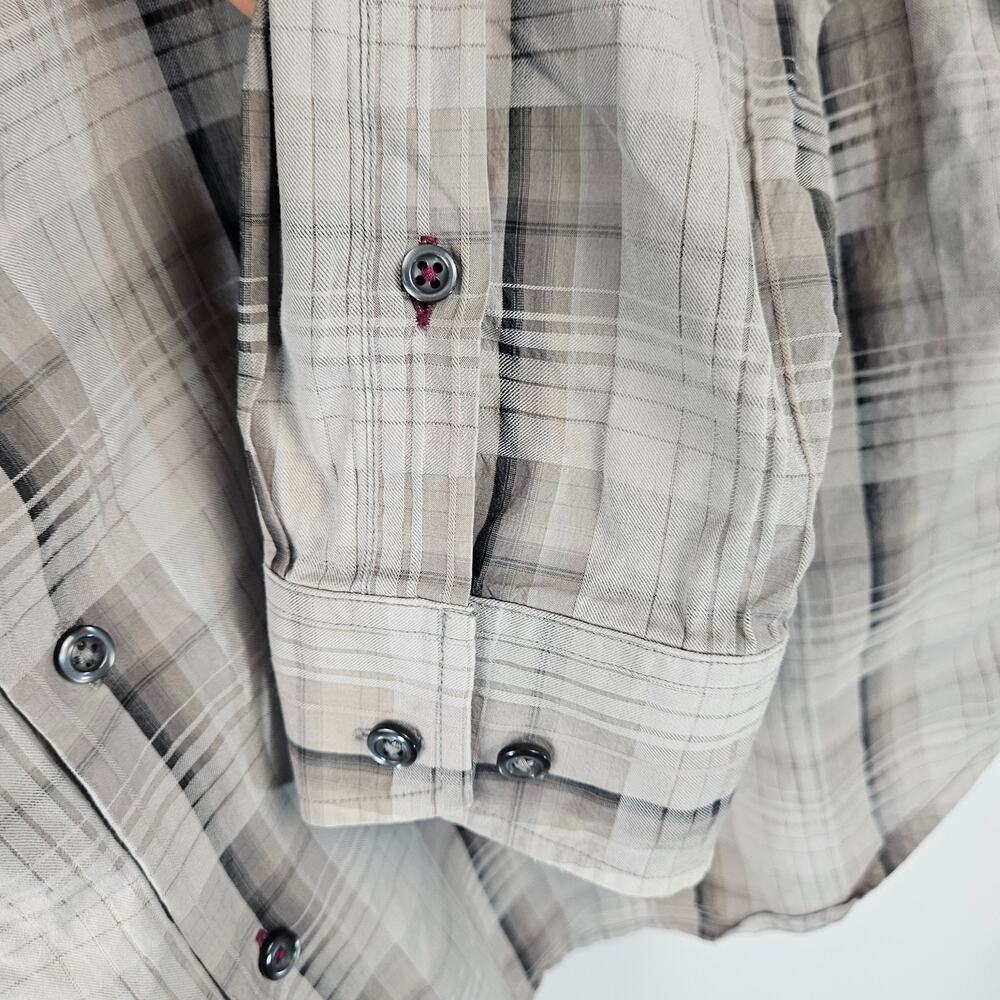Tommy Bahama Gray Plaid Silk Cotton Blend Long Sleeve Button Up Shirt Men's XL - Picture 8 of 14